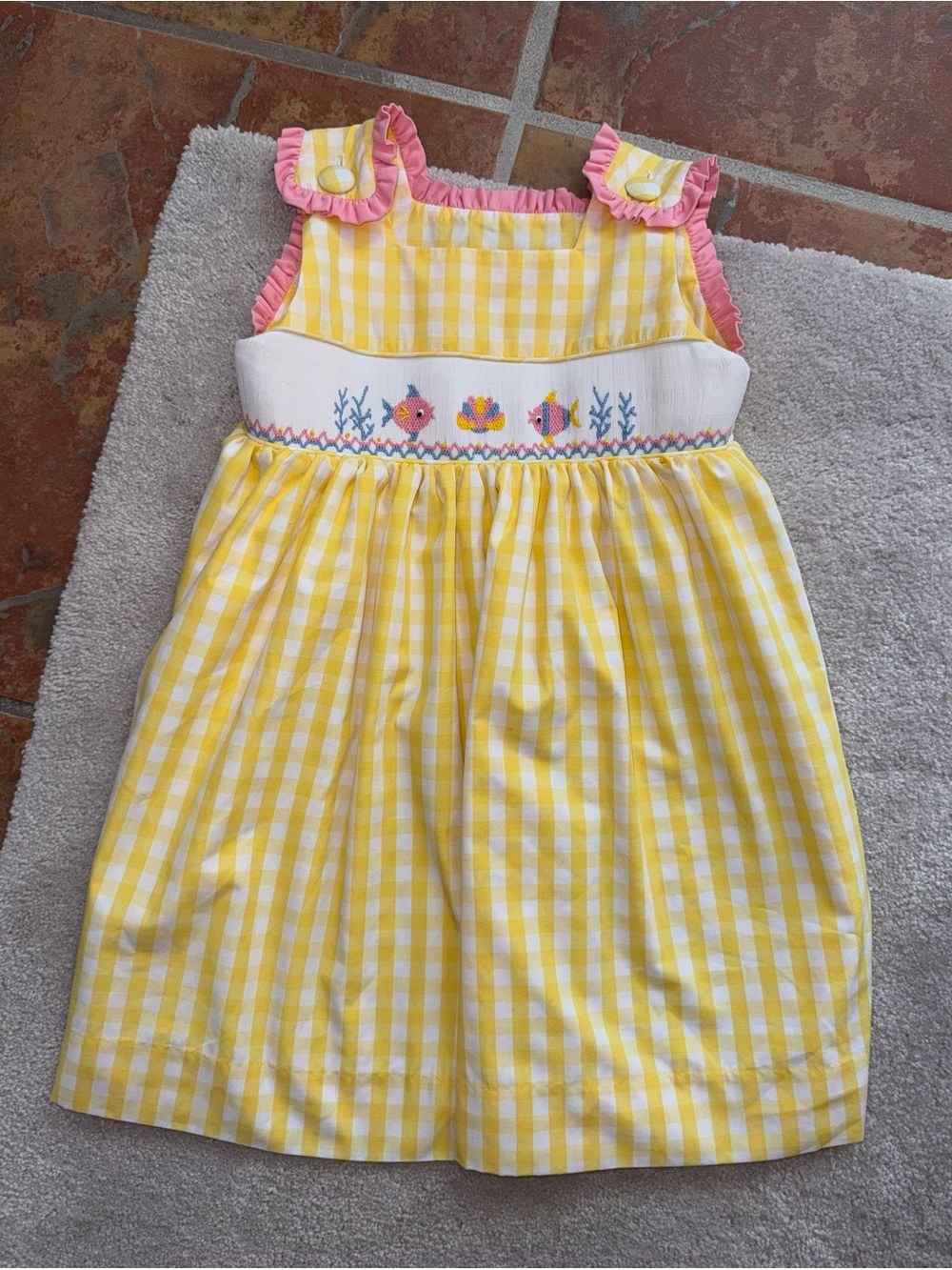 Yellow Gingham Smocked Sea Life Dress for Girls